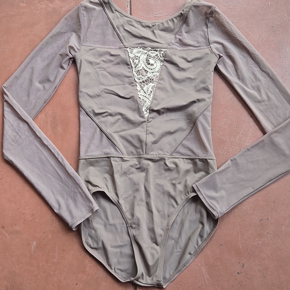 Balera Leotard Women's Small Adult Brown Sheer Long Sleeve Crochet